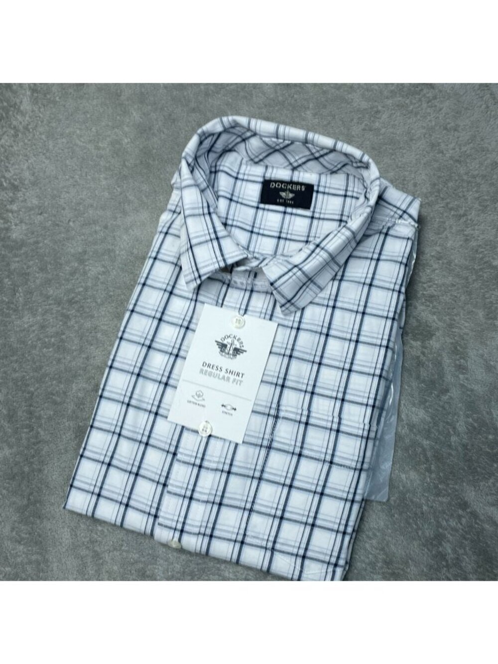 Dockers Men's L Regular Fit Plaid Cotton Blend Stretch Dress Shirt  d1642